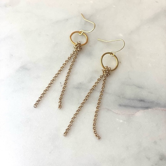 Handmade Gold Plated Drop Chain Earrings - Picture 3 of 4